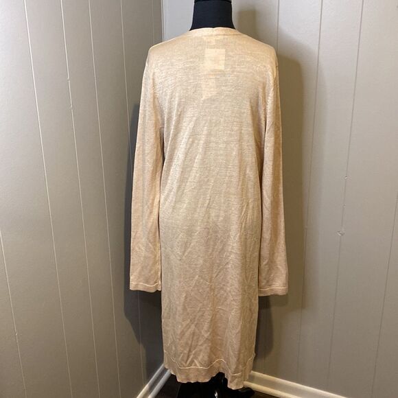 Mystree Large Knit Cardigan Open Front Shawl Wrap Pockets Natural Beige - Picture 4 of 6